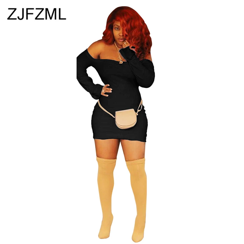 

Off Shoulder Sexy Bodycon Autumn Winter Dress 2019 Women Slash Neck Open Back Causal Plus Size Dress Ladies Solid Wrap Sundress
