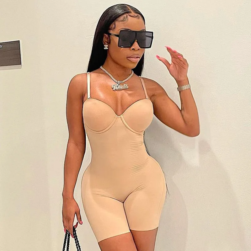 BKLD Winter Clothes New Sexy Low-Cut Spaghetti Strap High Waist Slim Playsuit Solid Color Rompers Womens Jumpsuit Shorts