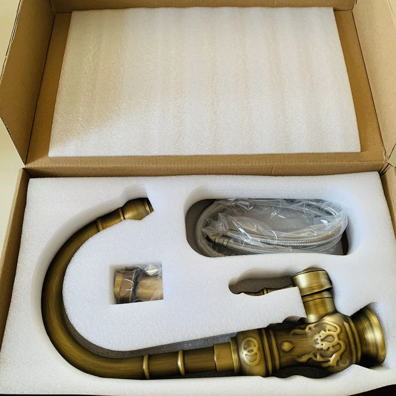 ZGRK Kitchen Faucets Deck Mounted Vessel Sink Mixer Tap 360 Degree Crane Antique Brass Kitchen Faucet Rotation Spray Mixer Tap