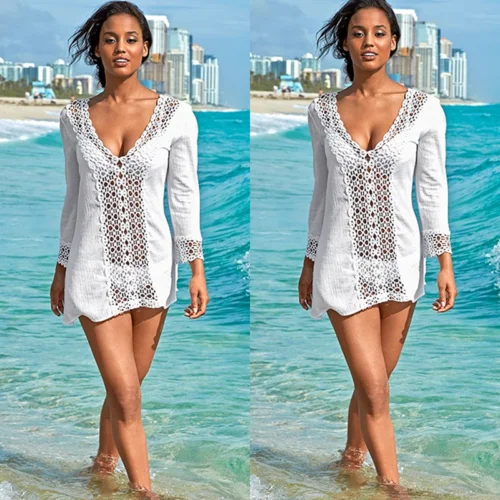 Women Bikini Cover Up Lace Hollow Out 
