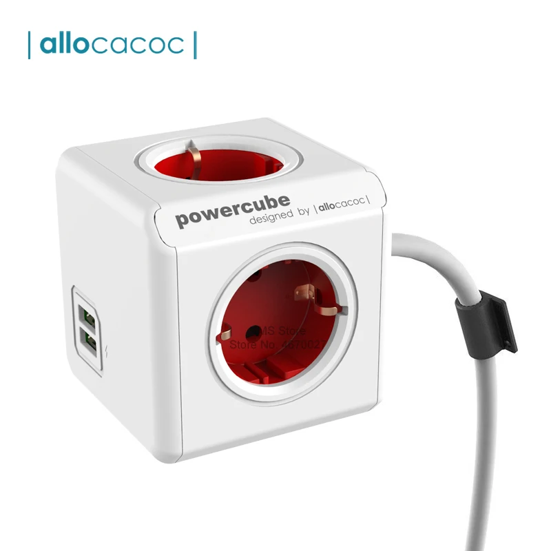 

Allocacoc Powercube EU Plug Power Strip 2 USB 1.5M 3M Cable Electric Extender Tee Extension Multi Socket Outlets Adapter 4 Ports