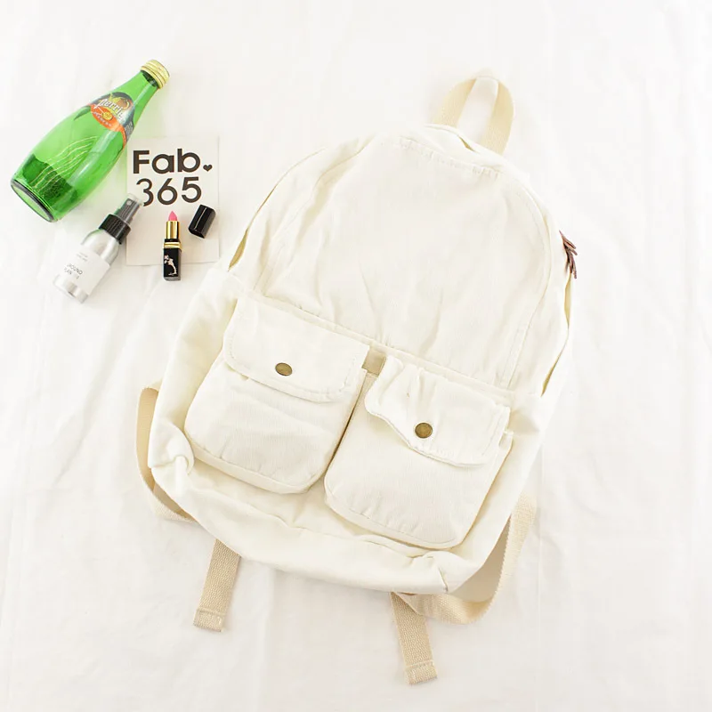 

Ougger Big Literary Women's Travel Bags School Backpacks for Teens White Canvas Simple Vintage Fresh Style Solid Bags