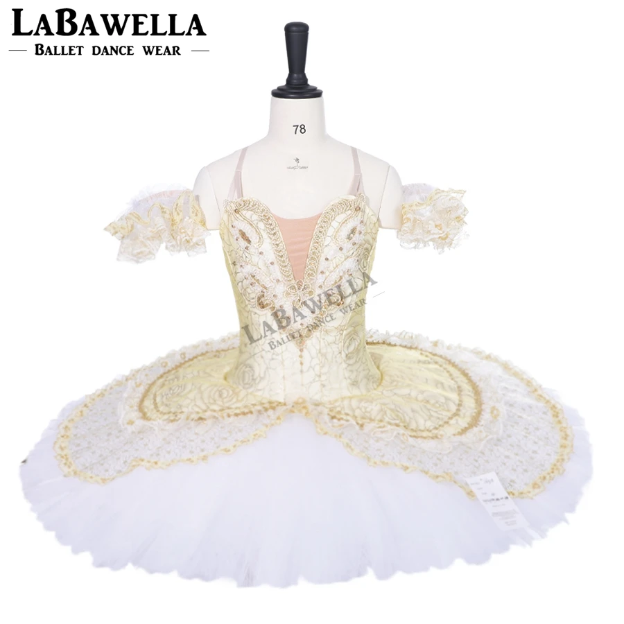 girl Sleeping Beauty Ballerina Classical Stage Costume Adult Gold White Queen Performance Pancke Professional Ballet TutuBT9143A
