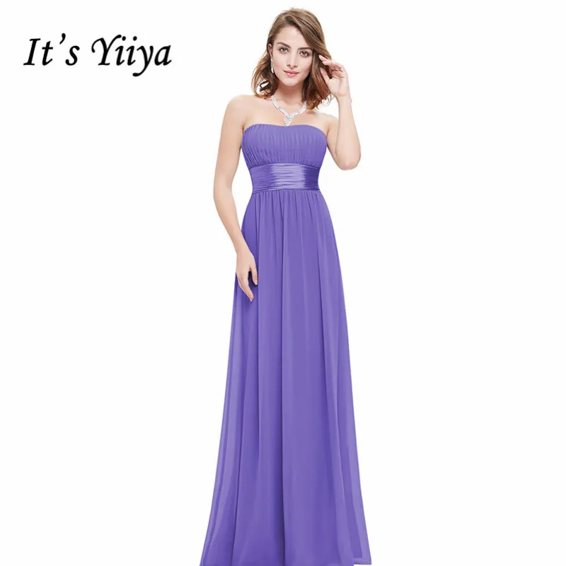 

It's Yiiya Bridesmaid Dress Strapless Elegant High Waist Wedding Party Gowns Sleeveless Plus Size Long Vestido Madrinha C408