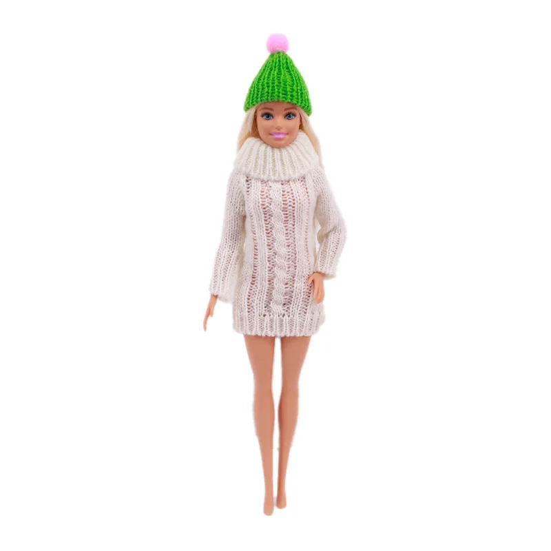 2Pcs/Lot FreeShiping =1Sweater+1Hat Handmade Barbies Clothes For Accessories 11.8 Inch Barbie Doll Winter Clothing,Girls Gift 9