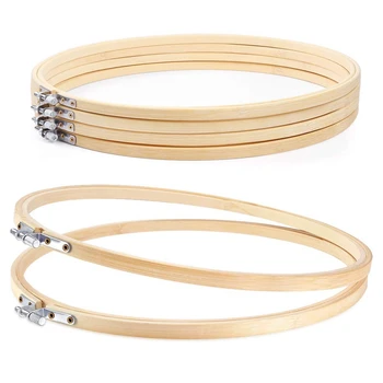 

6 Pieces 12 Inch Wooden Round Embroidery Hoops Adjustable Bamboo Circle Cross Stitch Hoop Ring Bulk For Art Craft Handy Sewing