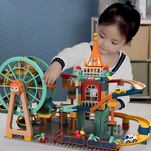 Marble Run Architecture Castle Building Blocks Car Action Figures Friends Children Educational Toys for Boys Christmas Gifts 1