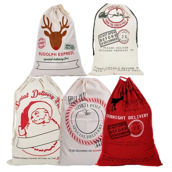 

Christmas Gift Bags Santa Sacks Canvas Santa Bag Candy Gifts Holder Large Xmas Drawstring Stocking Bag Santa Claus Deer Pouch