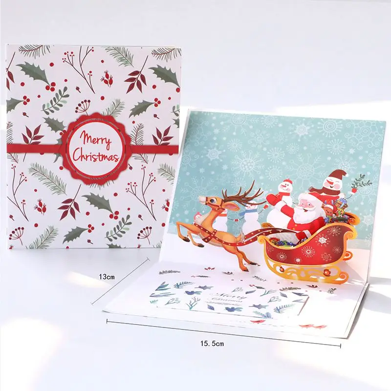  Christmas Santa Claus And Reindeer Sleigh 3D Popup Greeting Christmas Cards For Xmas Holiday Party  - 4.00056E+12