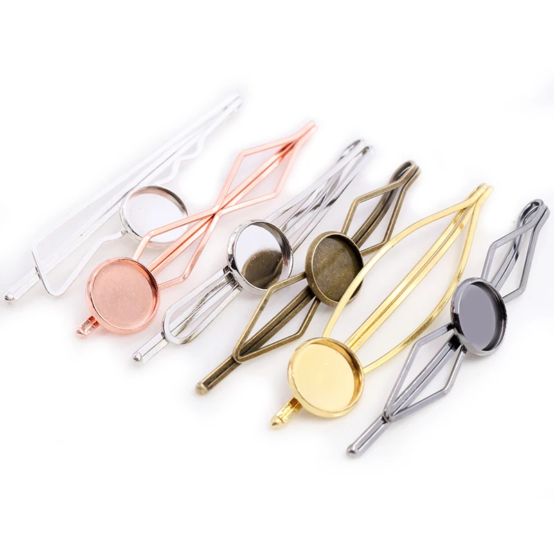 Fashion 12mm 10pcs 5 Styles High Quality 6 Colors Copper Material Hairpin Hair Clips Hairpin Base Setting Cabochon Cameo Base