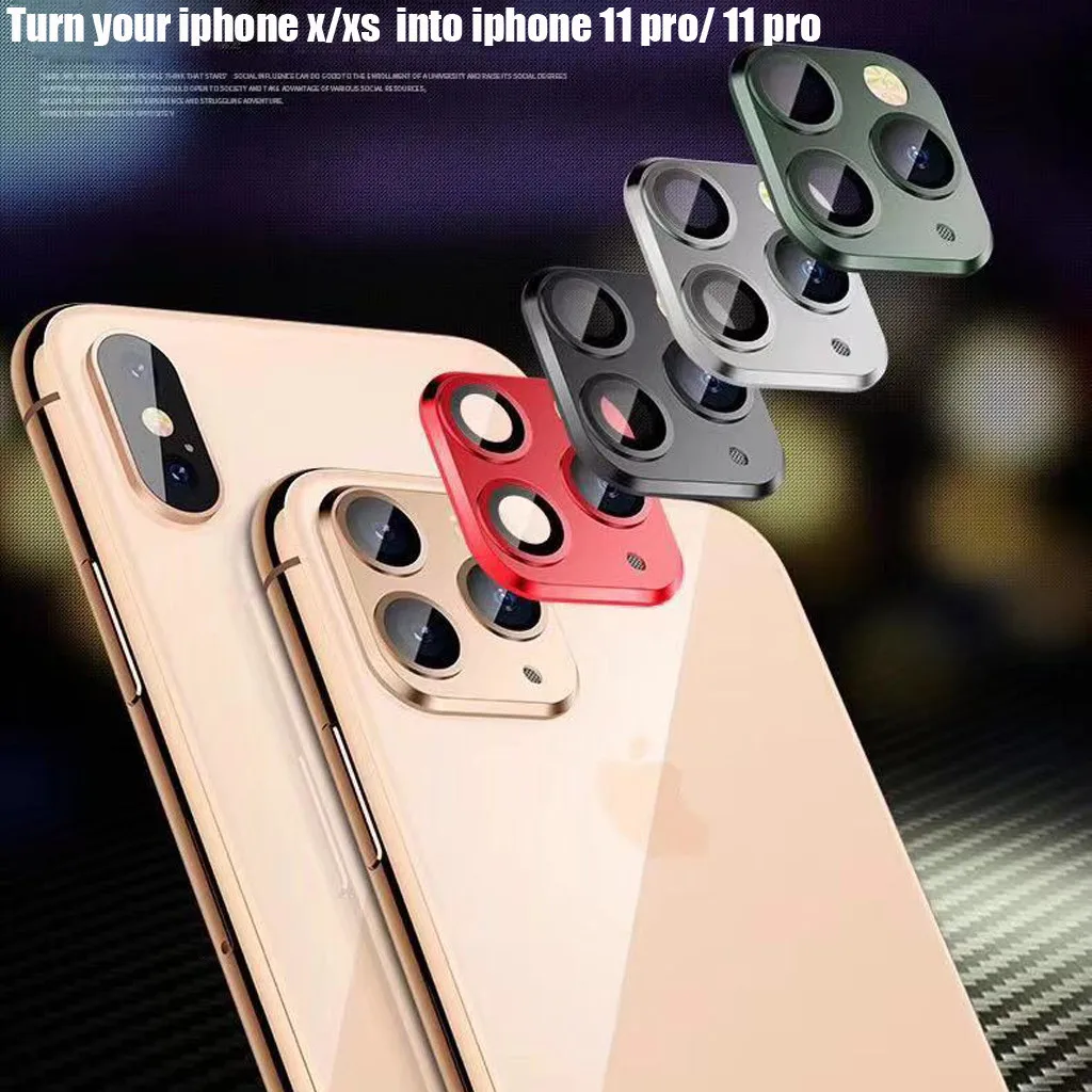For iPhone X XS MAX Camera Change To Fake iPhone 11 Pro Max Camera Lens Seconds Change Protector Ring Cover Metal Lens Screen #B