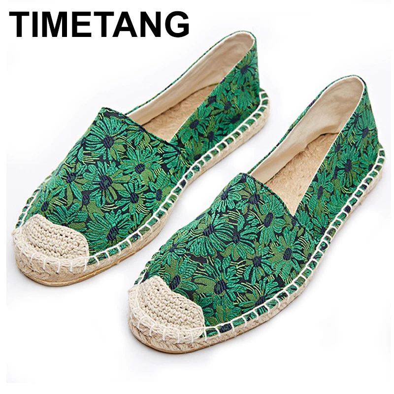 TIMETANGFashion в этническом стиле Повседневные эспадрильи зеленого цвета с цветочным
