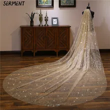 SERMENT New Bridal Beaded Veil  Lace Edge One-Layer 300cm and 500cm Cathedral Veil  Cathedral Wedding Veil Wedding Accessories