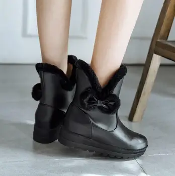 

Womens Fur Lined Ankle Boots Pull On Casual Bow Winter Snow Shoes Warm Fashion
