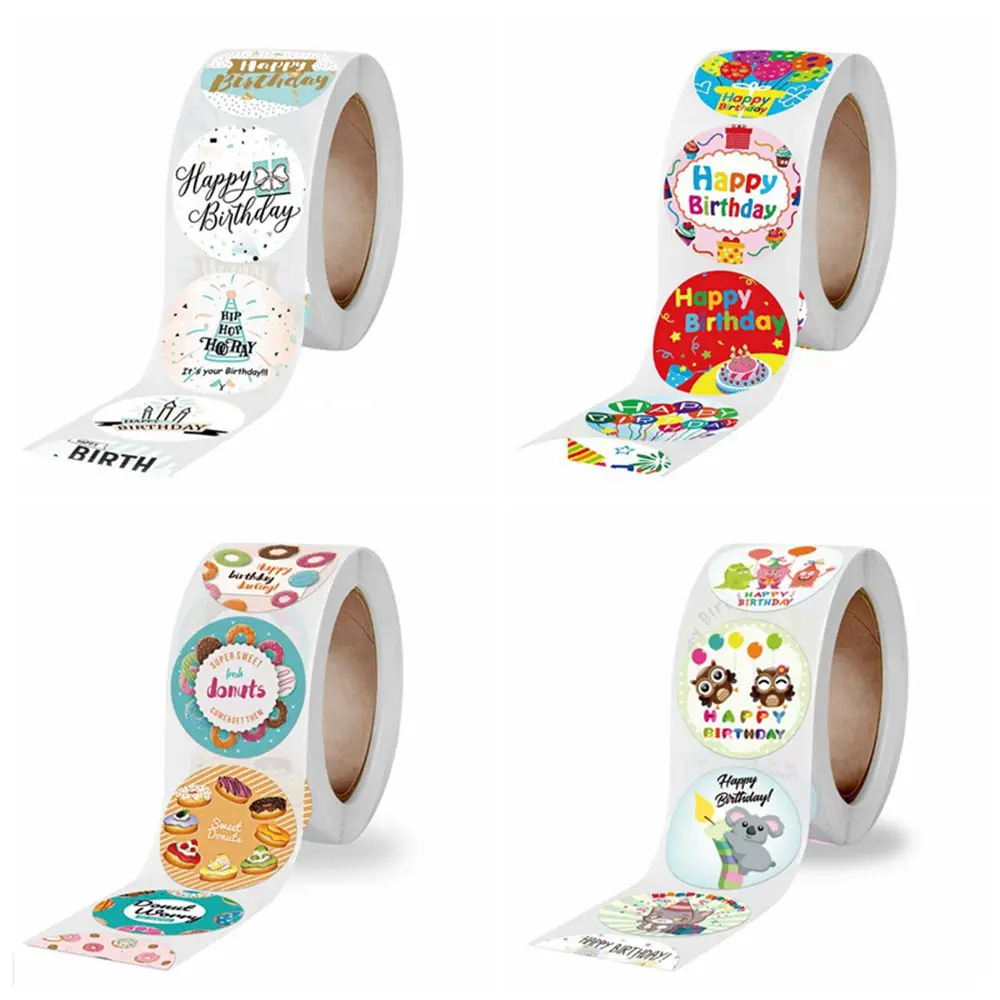 50-500pcs 1inch Cute Happy Birthday Stickers Handmad Decor Envelope Sealing Label Kids toys gift Package Stationery Stickers