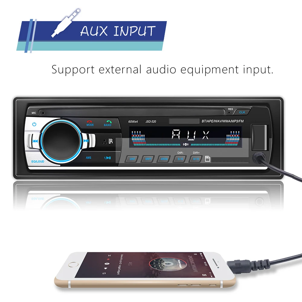 JSD 520 Car Radio Stereo Bluetooth Hands Free Calling One DIN MP3