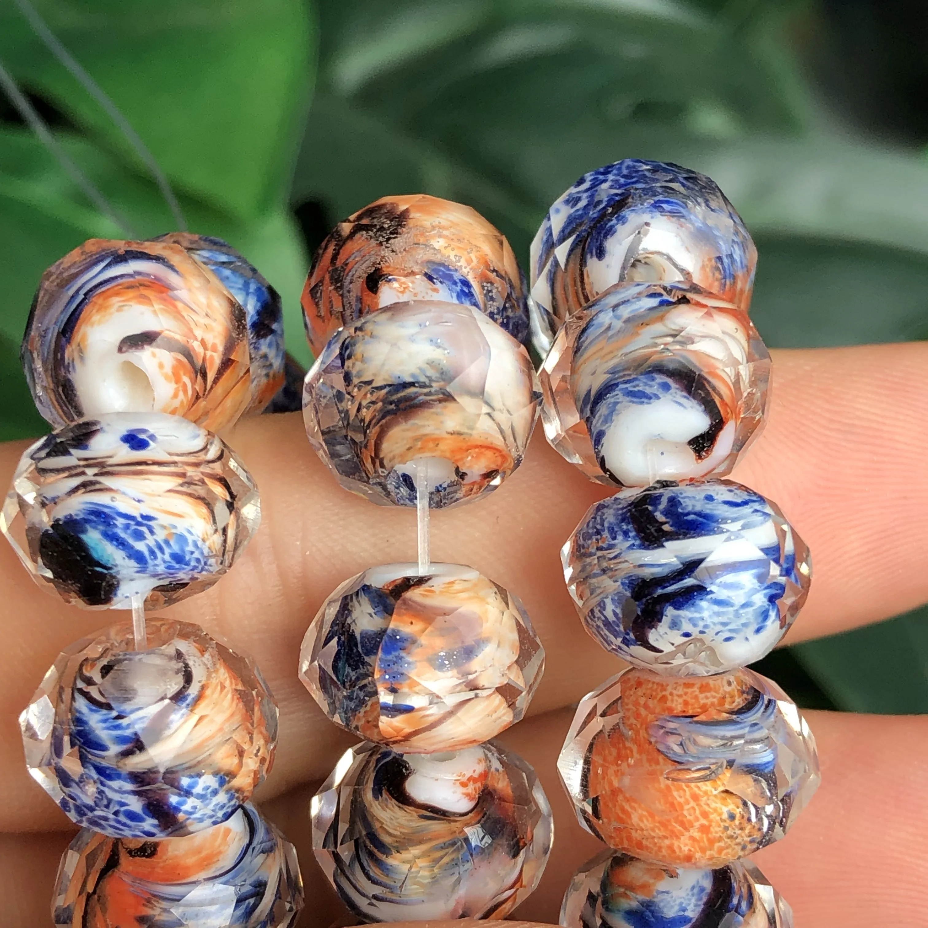 12mm Faceted Large Orange Blue Rondelle Murano Transparent