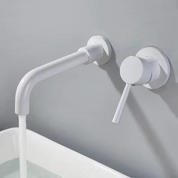 

Beiluode Brass Bathroom Sink Faucet Tap Hot And Cold White Wash Basin Water Swivel Spout Wall Mounted Bath Mixer AM1014