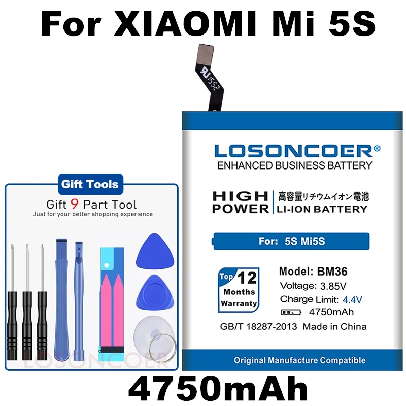 LOSONCOER аккумулятор BM36 емкостью 4750 мАч для Xiao mi 5S mi 5S, Сменные Аккумуляторы для телефонов+ быстрое поступление