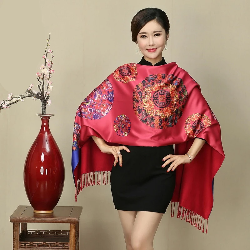 2 30 цветов картина маслом Cheongsam шаль Национальный Шарф женский Шелковый кашемировый шарф ретро свадьба Вечеринка палантин обертывания - Цвет: 2