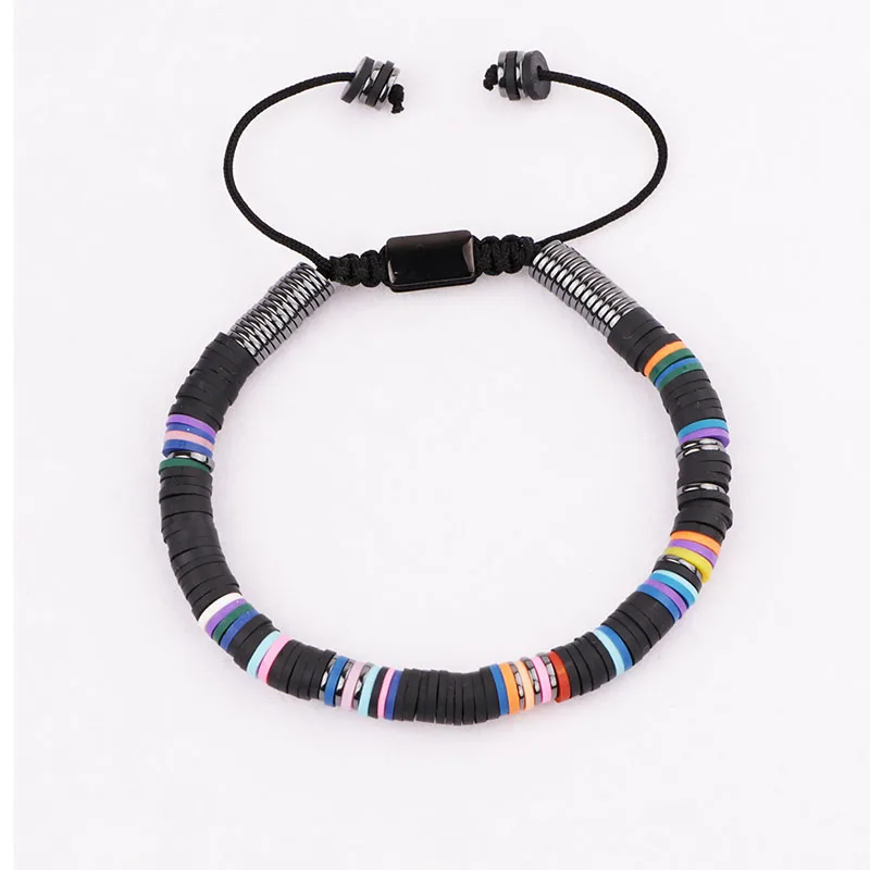 New Design Men Beads Jewelry Bracelet Polymer Clay Hematite Beaded Macrame Bracelet For Men