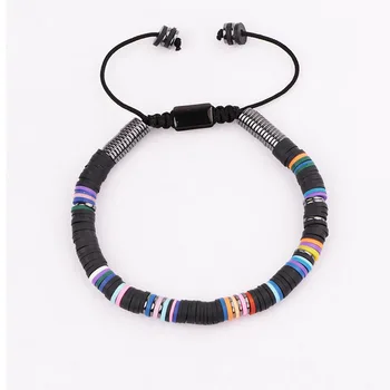 New Design Men Beads Jewelry Bracelet Polymer Clay Hematite Beaded Macrame Bracelet For Men