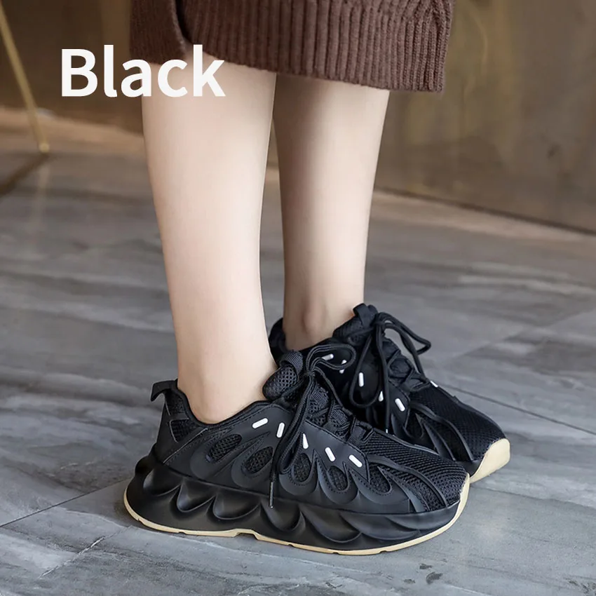 BIMUDUIYU; Женская Повседневная Вулканизированная обувь; коллекция года; Модные женские кроссовки на массивном каблуке; удобные кроссовки на плоской подошве; обувь на платформе для Пап - Цвет: Black