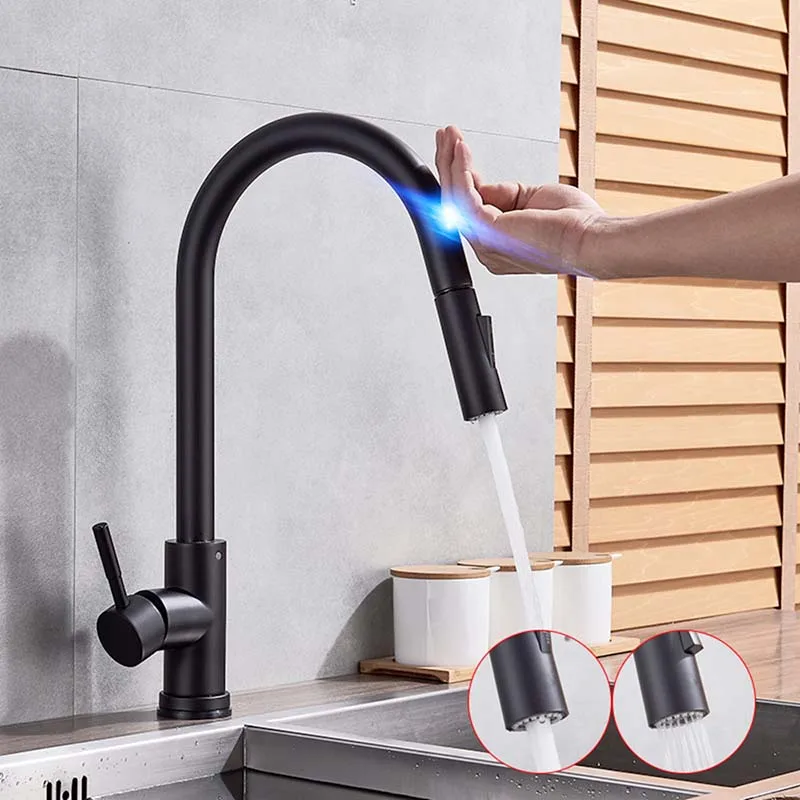 Kitchen Faucet Touch-Sensor 304-Stainless-Steel Pull-Out Hot-And-Cold-Water-Mixer Smart-Induction