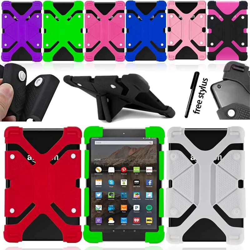 

KK&LL Tablet Shockproof Silicone Stand Cover Case + Stylus For Amazon Fire 7 (5th/7th/9th Generation,2015 2017 2019 Release)