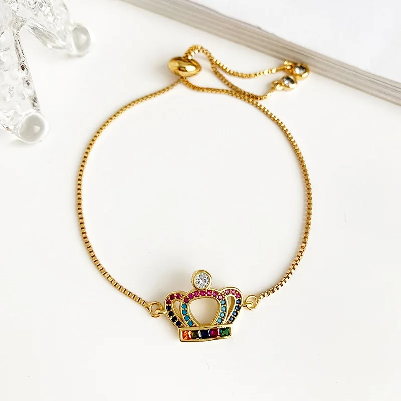 Crown crystal Полумесяц браслет с короной для женщин кубический цирконий сердце браслет Подвеска золотистого цвета бисера Радуга ювелирные изделия pulseras mujer ювелирные изделия - Окраска металла: Crown crystal