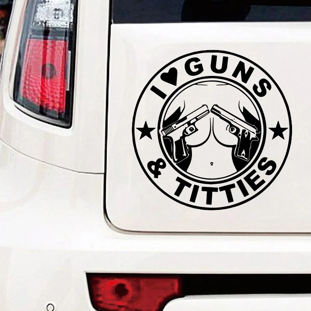 Виниловые водонепроницаемые наклейки на окна автомобиля I Love Guns And Titties|Наклейки