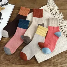 5 пар, ретро утолщенные женские носки, Осень-зима, кроличья шерсть, лоскутные носки, женские новые японские в форме трубы, носки для студентов, чулочно-носочные изделия
