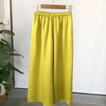 

Women Silk pant casual wide-leg pants Elastic waist Solid color simple wild Ankle-length pants 2020 NEW