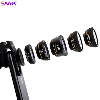 

SANYK 6-In-1 Phone Lens Kit Wide Angle Lens Fisheye Lens Macro Lens Phone Telephoto Lens External Camera Lens