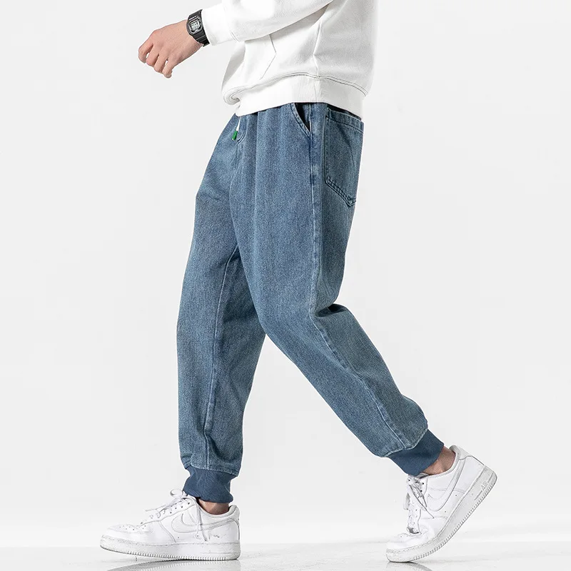 

2020 Spring New Style Japanese-style Shadowless Wall Large Size Beam Leg Retro Capri Pants Jeans Hk200