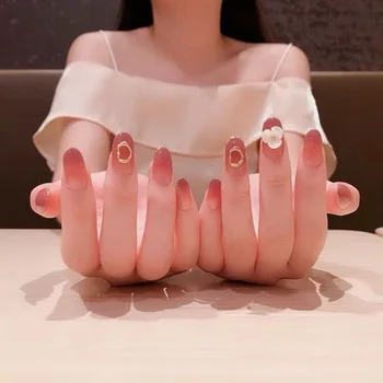 

24pcs/set latest Janpanese flower elegant Acrylic resin full cover False Nail resin Fake Nails art Tips Sticker with GLUE