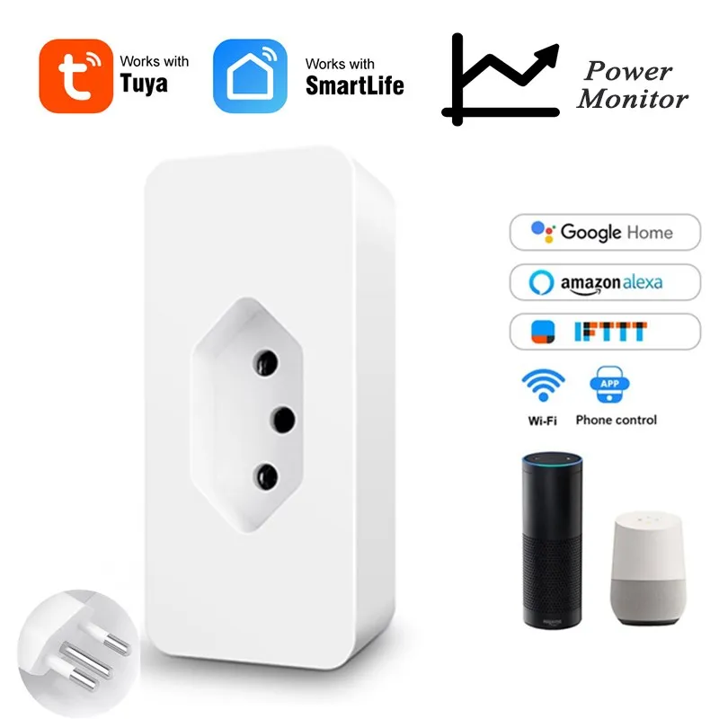 10A BR Smart Socket Wifi Smart Plug with Power Monitor Function Smart Life App Remote Control Works with Alexa Google 1