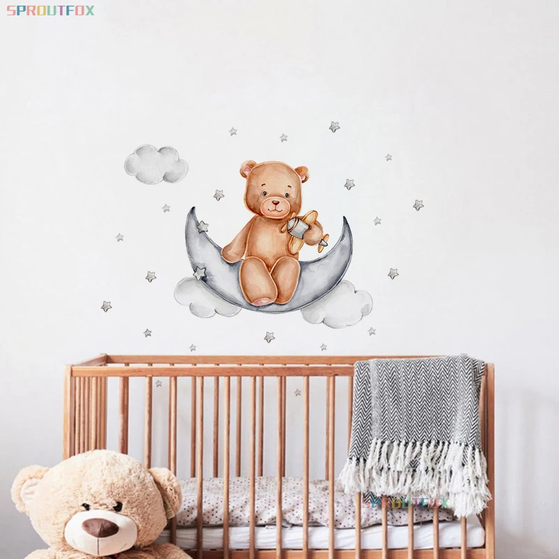 Rabbit Wall Stickers For Children's Room Decorative Vinyl Bear Wall Stickers For Kids Rooms Animal Pattern Wall Stickers Child