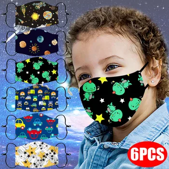 

6pc Childrens Cartoon Face Mask Adjustable Windproof Reusable Printed Mask Mouth Caps Cover Moon Print Cloth Washable mascarilla