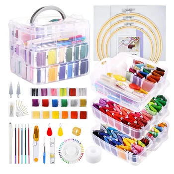 

254 Pieces Embroidery Thread Floss Kit Cross Stitch Floss Threads Scissors Needles Sewing Accessories Kit For Mom Gift