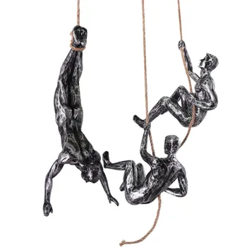 

Industrial Style Climbing Man Resin Iron Wire Wall Hanging Decoration Sculpture Figures Creative Retro Present Statue Decor