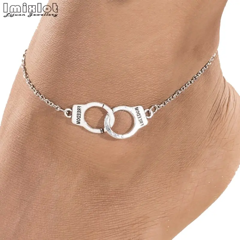 Classic Design Gold Silver Color Handcuffs Charm Bracelets For Ankle Trendy Bohemian Style Link Chain Anklets Women | Украшения и