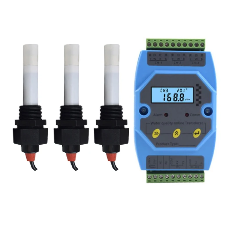 

Three channels conductivity transmitter sensor replaceable electrode probe RS-485 MODBUS two or three dual or Triple channel