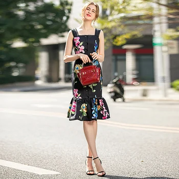 

Runway High Quality Spring Summer 2020 New Women'S Fashion Party Casual Vintage Elegant Chic Girls Printed Sling Mermaid Dress
