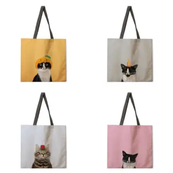 

Kitten and fruit print tote bag tote bag casual tote bag shoulder bag female beach bag foldable shopping bag