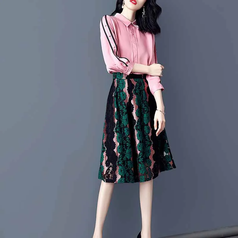 

Ozhouzhan 2019 Spring Clothing New Style Royal Sister Set Goddess-Style Shirt Lace Skirt Two-Piece Women's-