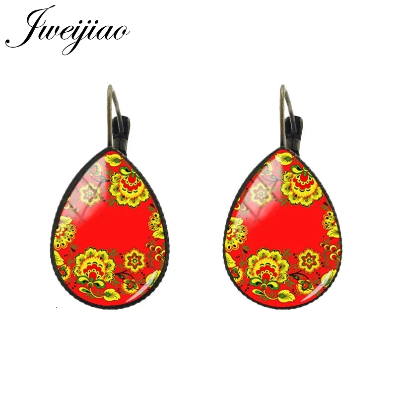 JWEIJIAO New Polish Folk Art Patterns Stud Earrings Boho Floral Tear water-drop Ear Clip Earrings Women jewelry FL53