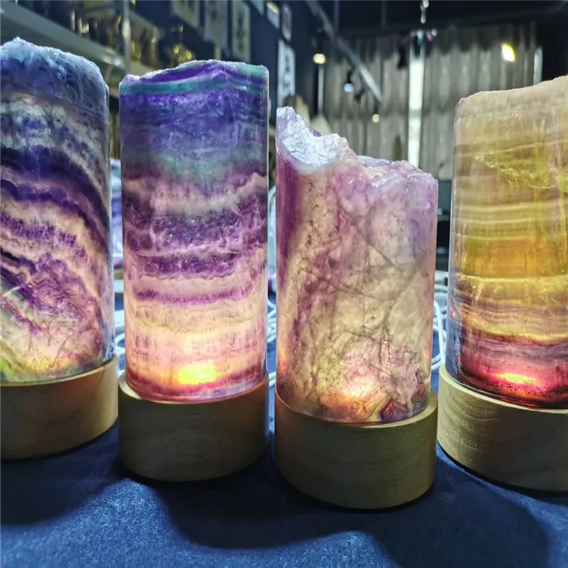 Natural Rainbow Fluorite Light Lamp Jewelry,Fluorite Gemstones Decor Jewelry,Home Study Living Room Lamp Decor Jewelry Gift 6