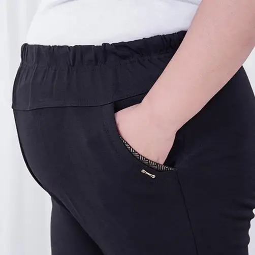 Капри, женские штаны,, большие размеры, 2XL-7XL, женская одежда среднего возраста, высокая талия, черные брюки, Офисная Женская одежда, винтажные штаны J490