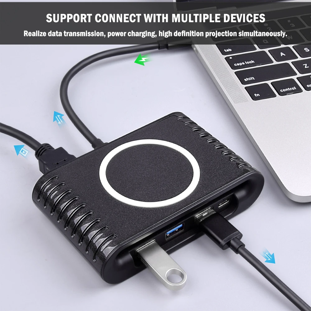 Многофункциональный usb type-c док-станция USB-C концентратор адаптер для высокой четкости USB3.0 TF кард-ридер Поддержка PD/Беспроводная зарядка